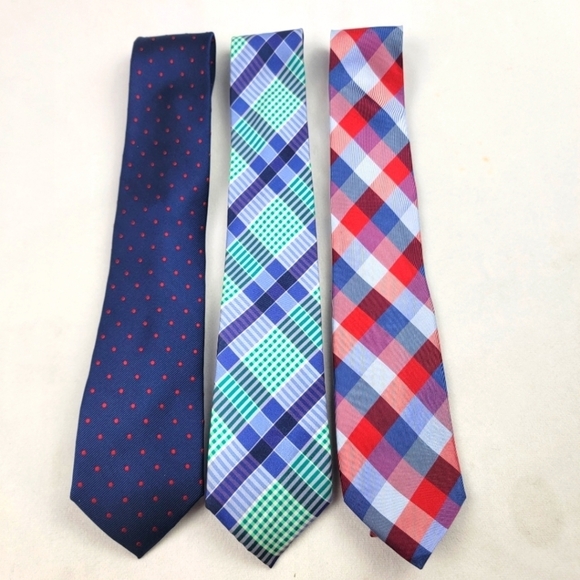 Set of 3 Tommy Hilfiger silk skinny ties plaid polkadot check